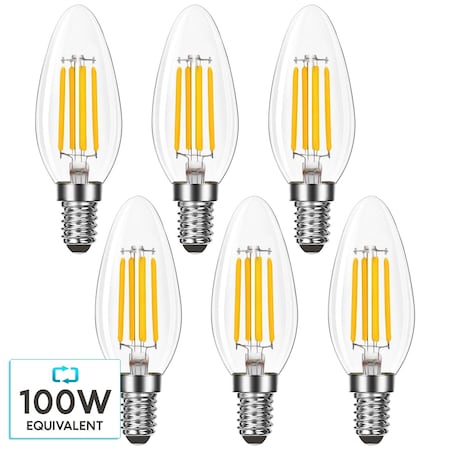 Luxrite B11 LED Light Bulbs 7W (100W Equivalent) 800LM 2700K Warm White Dimmable E12 Candelabra Base 6-Pack LR21632-6PK